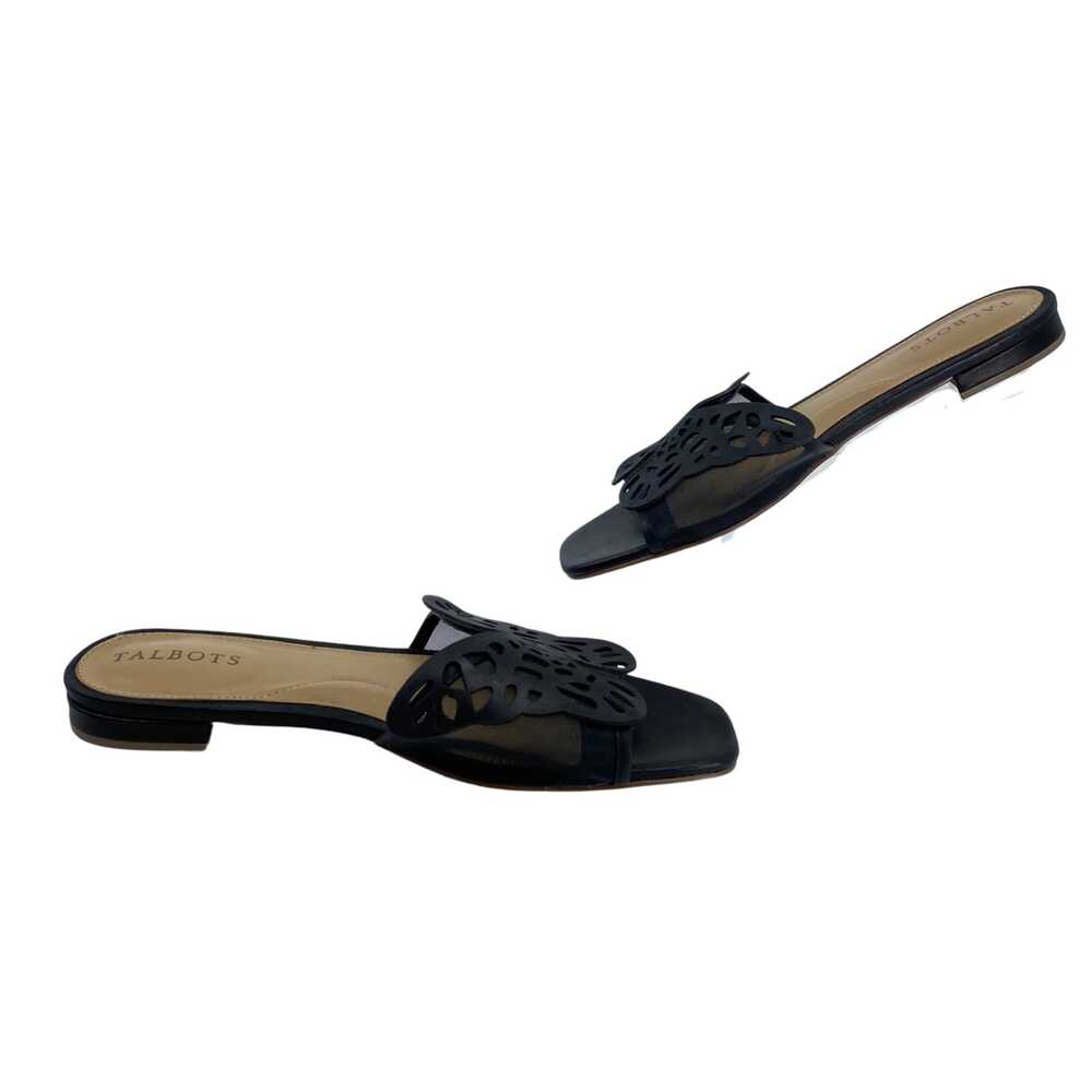 Talbots Black Leather Square Toe Sandals | Size 6